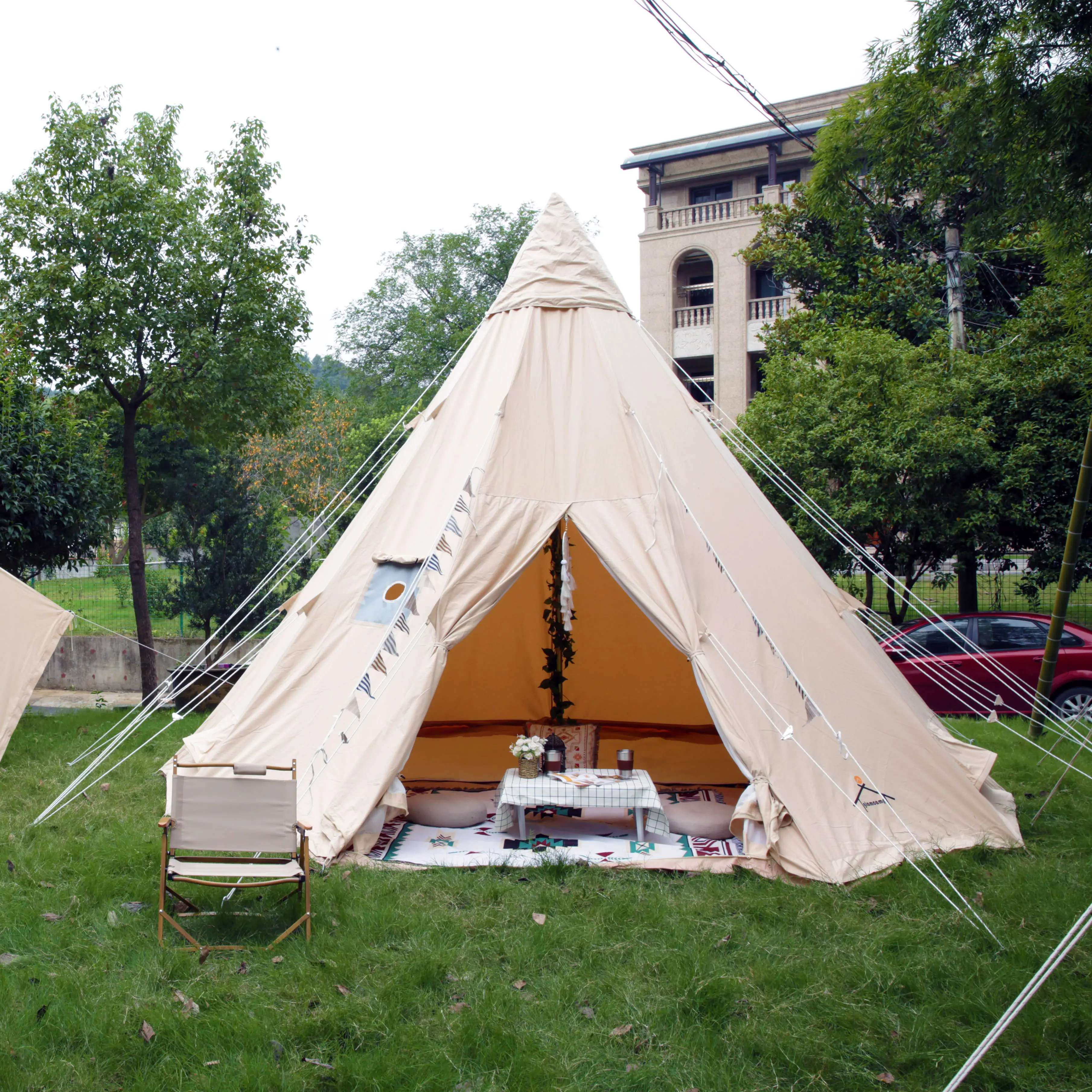 Luxe Hoge Kwaliteit 100% Katoenen Canvas 5M Outdoor Glamping Picknick Indian Piramide Camping Teepee Tipi Tent