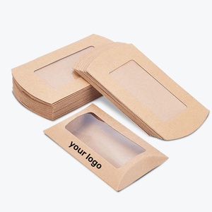 <span class=keywords><strong>Cajas</strong></span> de Regalo de Papel Kraft con Ventana y Logotipo Personalizado al por Mayor, en Forma de Almohada, para Chocolate y Pequeños Adornos - Product Image 2