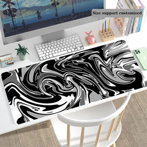 Tapis de souris de jeu XL personnalisable en caoutchouc noir et blanc, motif vague liquide, pour clavier et souris - Product Image 1