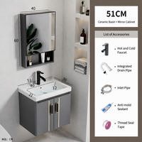 Meuble-lavabo mural moderne gris en PVC avec miroir LED intelligent et vasque en céramique – Plusieurs options de taille pour petites salles de bain