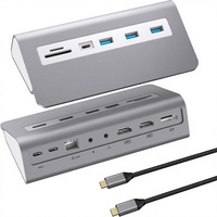 Base de Conexión para Laptop de Aleación de Aluminio USB-C, Doble DP 4K, USB-A/C 3.1 de 10 Gbps, 2 USB 3.0, PD de 100 W, Cable de 3.9 pies, 14 Puertos, en Stock