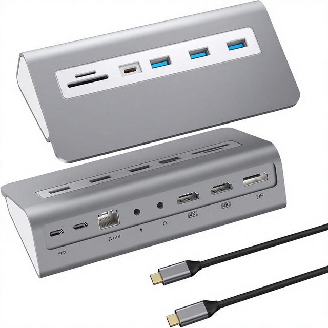 USB-C Aluminum Alloy Laptop Docking Station Dual 4K DP 10Gbps USB-A/C 3.1 2 USB 3.0 100W PD 3.9ft Cable 14 Ports in Stock