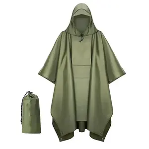 户外3合1雨衣雨篷防水聚酯塔夫绸聚氨酯涂层雨披带背包