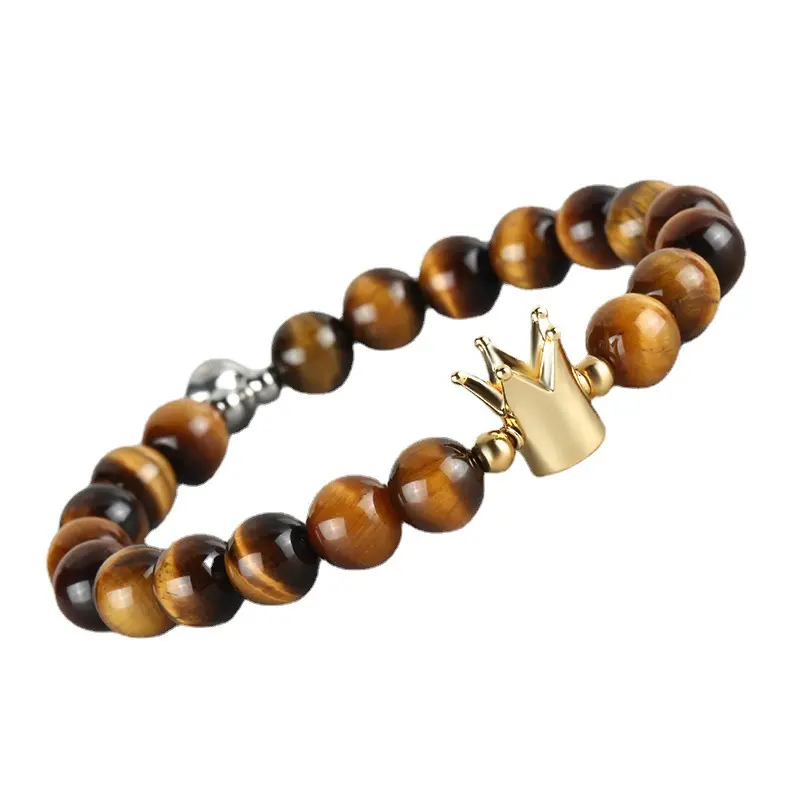 OEM Natural Stone Jasper 8mm Howlite Tiger Eyes Crown Charm Magic Clasp Bead Bracelets For Couples Friendship Jewelry