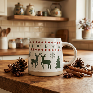 Série de Noël : Tasses en céramique de porcelaine avec impression de dessins animés, ensemble de tasses à café mignonnes avec motif d'arbre de Noël, compatibles lave-vaisselle et micro-ondes, sans danger pour les aliments - Product Image 6
