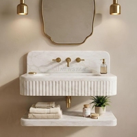Lavabo rectangulaire en marbre blanc de Carrare poli de qualité supérieure pour salle de bain, idéal pour les hôtels modernes et les meubles-lavabos résidentiels