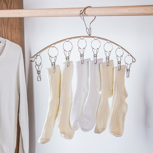 Stainless Steel Sock Hanger With 8 <b>Clips</b> Round Design For Drying Clothes And Underwear Hook Type Organizer - Product Image 1