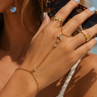 Set Perhiasan SUMMLY Trendy Zircon Bunga Kupu-kupu Gelang Cincin Terbuka Berlapis Emas 18K dari Baja Anti Karat untuk Wanita, Hadiah Pesta