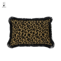 Housse de coussin décorative en jacquard de polyester à imprimé léopard, tissée, luxueuse, avec bordure à franges