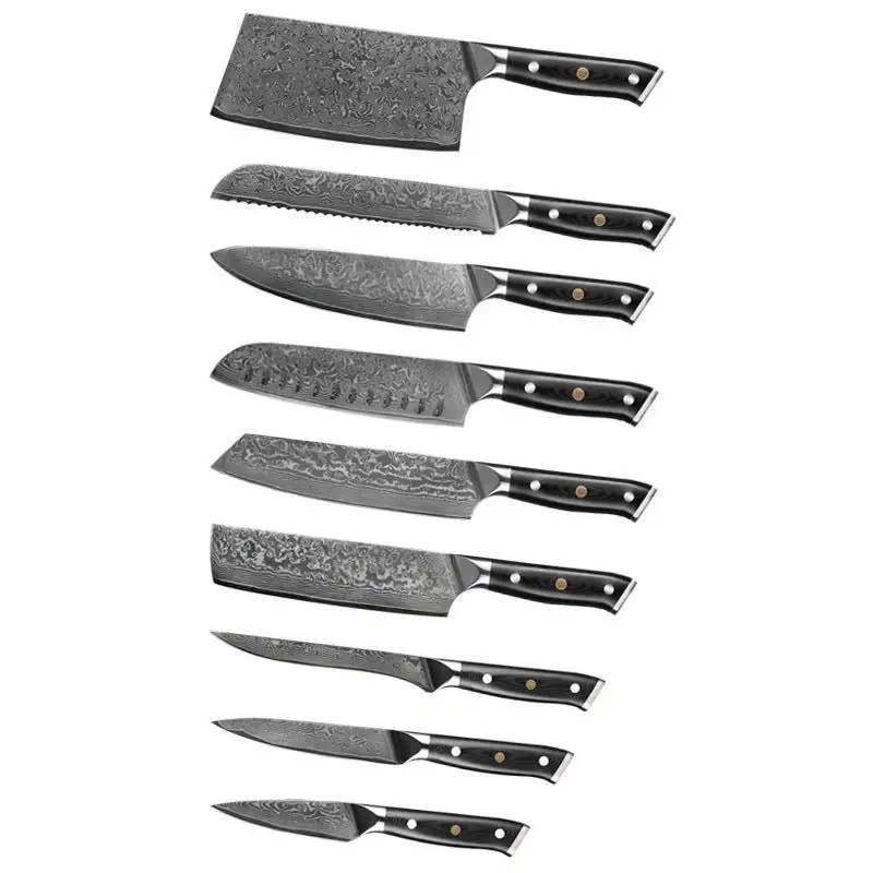 9-Piece Set VG10 Damascus thép đặt dao phong cách phương Tây đầu bếp của dao bánh mì dao