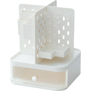 Desktop Organizer With Drawer Pen Holder Storage Shelf For Student Workspace White Rectangle Standing Type - Product Image 2