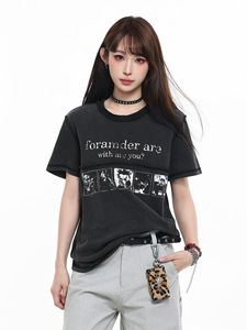 Dropshipping American Vintage Washed 100% Cotton 200 Grams Loose Fit Knitted Printed T-<b>Shirt</b> Unisex Streetwear Retro <b>Y2K</b> Short S - Product Image 4