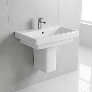 Lavabo rustique carré en céramique sur demi-pied avec options de couleur pour India Home Mall - Product Image 2