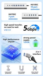 Hub USB-C 10-en-1 avec station d'accueil 36W, adaptateur 2-en-1 USB 3.0 et Type-C, transfert de données 5 Gbps, 7-en-1, compatible Windows/MacOS/Linux, câble 1m - Product Image 6