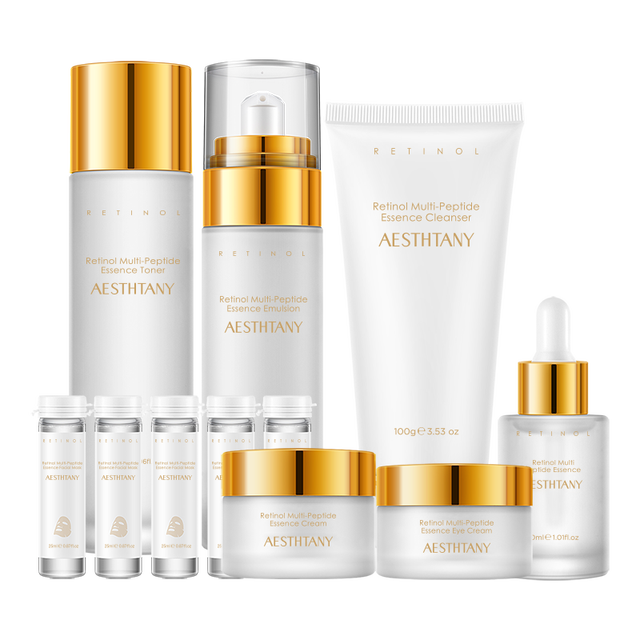 Retinol Multi Peptides Korean Skin Care Kit 11pcs for Women with Retinol Cream Serum Lotion Toner Face Wash Face Mask Eye Cream
