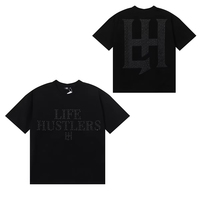 T-shirt unisexe tendance à manches courtes en 100 % coton, col en V, imprimé lettres, bordure contrastante, respirant, idéal pour l'été – Collection Life Hustlers