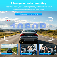 Caméra de tableau de bord de voiture 3,18 pouces IPS HD 1080P, 4 caméras, Wifi, caméra de tableau de bord avant et arrière, 4 objectifs