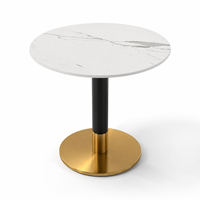 Table Ronde Commerciale en Pierre Frittée avec Piétement en Métal Noir et Doré, Mobilier de Restaurant Durable pour Café, Hôtel, Bistro