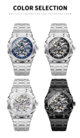 Montre mécanique automatique pour homme BINBOND, octogonale, squelette creux, bracelet en acier inoxydable, étanche, lumineuse, montre-bracelet pour homme