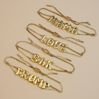 Bracelet personnalisé en laiton plaqué or avec nom sur mesure, breloque coulissante et lettres bulles, pour femme - Collection 2024