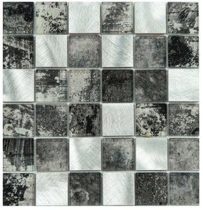 Série <span class=keywords><strong>AL</strong></span>-AGSQR, mosaïque de verre carrée moderne de luxe, multicolores, épaisseur 8 mm, 300x300 mm, mur intérieur, cuisine, aluminium, métal - Product Image 1