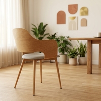 Fauteuil moderne en contreplaqué de chêne avec pieds en métal, assise rembourrée en tissu, chaise en bois courbé pour salle à manger, bureau à domicile, super confortable