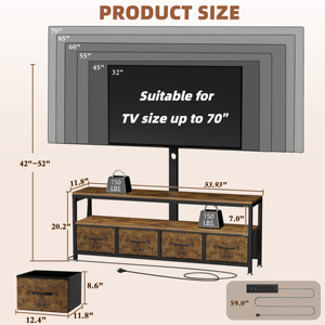 Meuble <span class=keywords><strong>TV</strong></span> avec support pivotant, design anti-basculement, 4 tiroirs, prise de courant <span class=keywords><strong>LED</strong></span> RGB, centre de divertissement pour téléviseurs de 32 à 70 pouces - Product Image 6