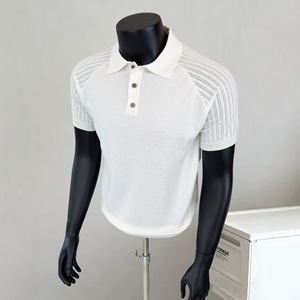 Knitted Polo Shirt Men's Short Sleeve Gray Turn-<b>Down</b> Collar Loose Fit Business Casual Wear Summer 2026 New Arrival - Product Image 3
