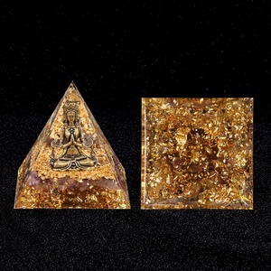 Ornamento Serie Buddha Elefante in Cristallo Naturale di Ametista e Lapislazzuli, Grande Piramide in Resina da 6 cm, Decorazione Religiosa Feng Shui in Lega - Product Image 5