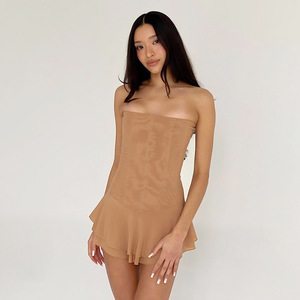 Vestido Corto sin Tirantes, Cintura Natural, Espalda Descubierta, Transpirable, para Fiesta o Casual - Product Image 1