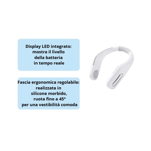 Ventilatore da Collo Senza Pale Ricaricabile USB, 3 Velocità, Flusso d'Aria a 360 Gradi, Silenzioso, Display LED, Mini Ventilatore Portatile Indossabile - Product Image 4