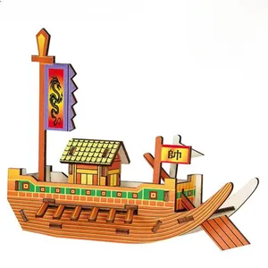 Quebra-cabeça 3D de madeira modelo de navio de madeira 3D DIY feito à mão por atacado