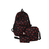 Sac à dos en nylon pliable grande capacité, imprimé nœud papillon noir, multi-poches, imperméable, avec fermeture éclair en polyester – Tendance et fonctionnel