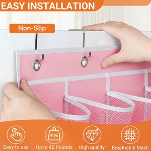 40 Pocket Over The Door <b>Shoe</b> Organizer Pink Mesh Hanging Storage For <b>Shoes</b> Behind Door Wall Mount - Product Image 5