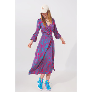 Abito lungo avvolgente a maniche lunghe con stampa geometrica - Product Image 3