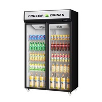 Réfrigérateur commercial à double porte avec refroidissement par air, vitrine de présentation de boissons, étagères réglables, jus, eau, supermarché