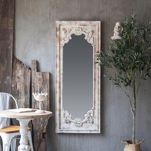<span class=keywords><strong>Espejo</strong></span> de cuerpo entero con <span class=keywords><strong>marco</strong></span> <span class=keywords><strong>blanco</strong></span> envejecido y diseño de ventana arqueada estilo casa de campo antigua, <span class=keywords><strong>espejo</strong></span> decorativo de pared para entrada y sala de estar - Product Image 2