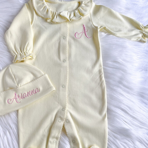 Embroidery Blanks Yellow Ruffles Collar with Picot Trim Fashion Baby Girl Bodysuit Custom Cotton Baby <strong>Coming</strong> <strong>Home</strong> <strong>Outfits</strong> - Product Image 4