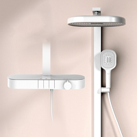 Mitigeur de douche mural thermostatique en laiton à poignée unique, avec fonction pluie et éclairage LED, eau chaude et froide, 3 fonctions, ensemble de douche de salle de bain en céramique