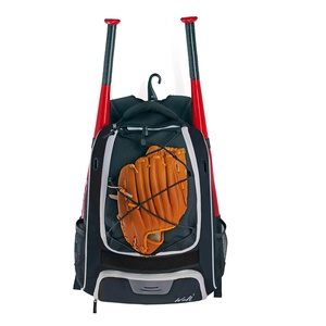 Sports <b>Backpack</b> Red <b>Black</b> Polyester Softback Zipper Closure Detachable Strap Unisex Casual Big Capacity Bat Holder - Product Image 5