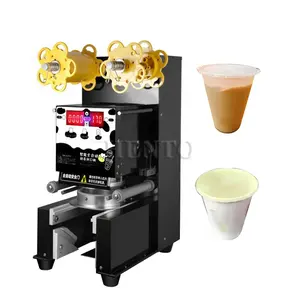 Yüksek verimli kabarcık çay bardağı doldurma kapaklama makinesi/satılık Boba süt çay mühürleyen makinesi/kağıt bardak yapıştırma makinesi