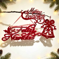 Pendentif Lettre de Noël en Plastique Floqué Rouge Vin, Décoration Joyeux Noël, Ornement pour Arbre de Noël, à Suspendre à l'Armoire