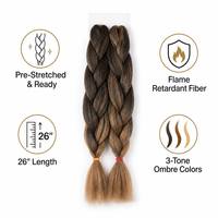 Extensions de cheveux synthétiques noirs lisses et crépus pour tresses Jumbo, 2x Cheveux au crochet, Fibre synthétique premium, Tresses haute température pour femmes, 48 pouces
