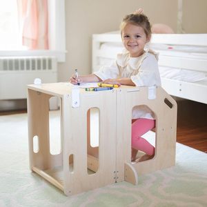 Sgabello da Cucina <span class=keywords><strong>per</strong></span> Bambini 2-in-1 Convertibile in Tavolo e Piattaforma in Legno <span class=keywords><strong>per</strong></span> Disegno e Lavoretti Creativi - Product Image 1
