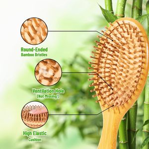Lot en gros de brosses à cheveux en bois de bambou naturel et peignes démêlants à dents larges avec peigne à queue de rat et brosses à poils naturels - Product Image 2