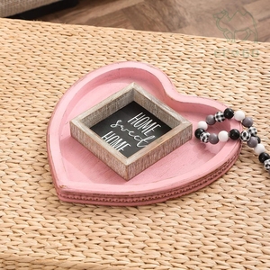 Pink Heart-Shape <b>Desk</b> Holder Wooden Beaded Plate Serving Jewelry Display Stand Storage Tray Makeup Organizer - Product Image 6