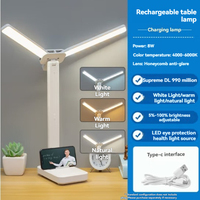Lampe LED pliable à double tête 2-en-1, lampe de bureau tactile rechargeable, lampe de lecture et de nuit pour dortoir