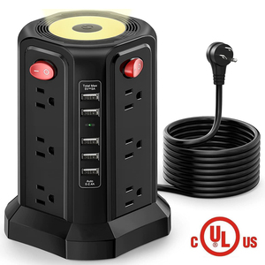 12 AC Multiple Outlets/Power Strip <strong>Tower</strong> with Surge Protector 5 USB Ports and Night Light 10FT <strong>Extension</strong> Cord - Product Image 1