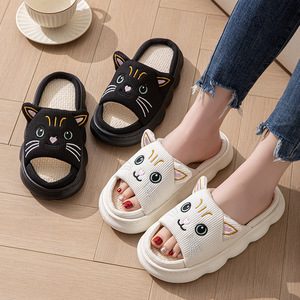 Pantuflas de Felpa Suaves con Diseño de Gato de Dibujos Animados, las Más Vendidas del 2026, para Mujer, de Lino, para el Hogar - Product Image 1