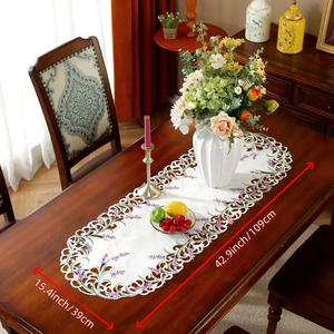 Pastoral Lavender Flower <strong>Embroidered</strong> Rectangular Tablecloth for Home Hotel Wedding Holiday Decorations Includes <strong>Table</strong> <strong>Runner</strong> - Product Image 3